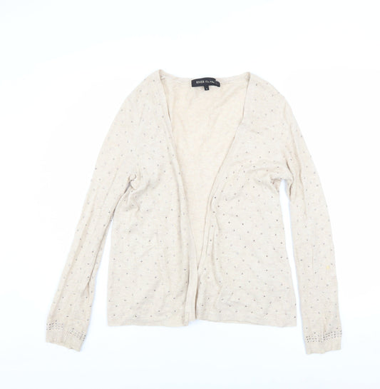 River Island Womens Beige Beaded Open Knit Cardigan Size 6