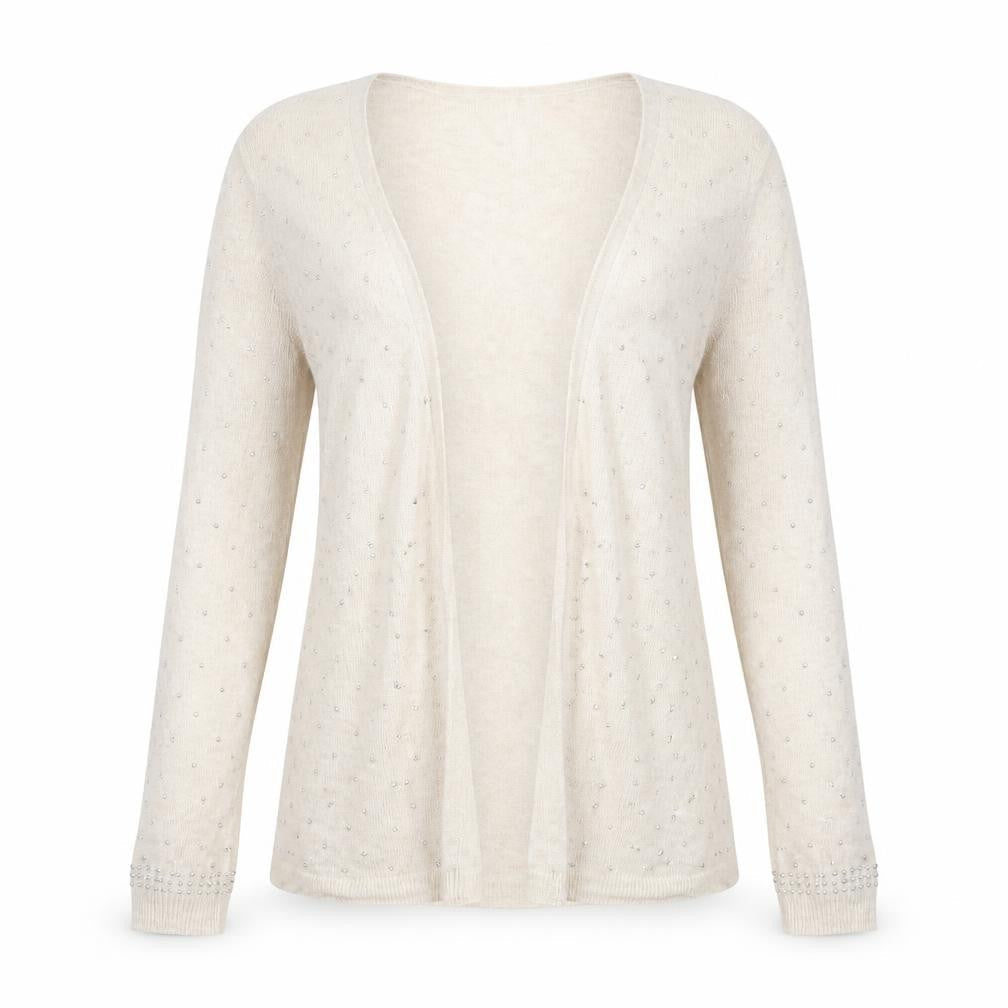 River Island Womens Beige Beaded Open Knit Cardigan Size 6