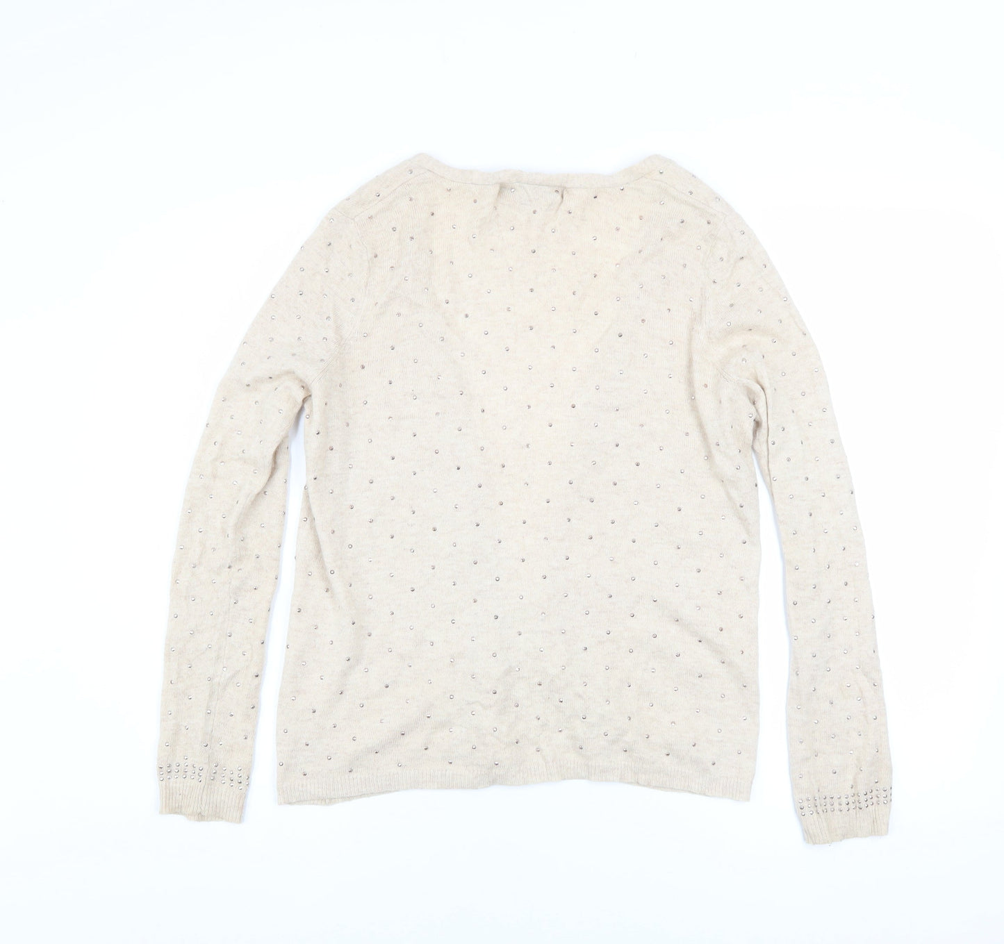 River Island Womens Beige Beaded Open Knit Cardigan Size 6