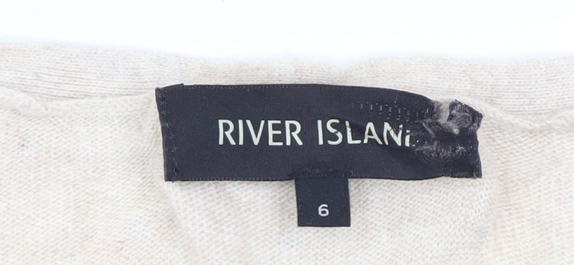 River Island Womens Beige Beaded Open Knit Cardigan Size 6