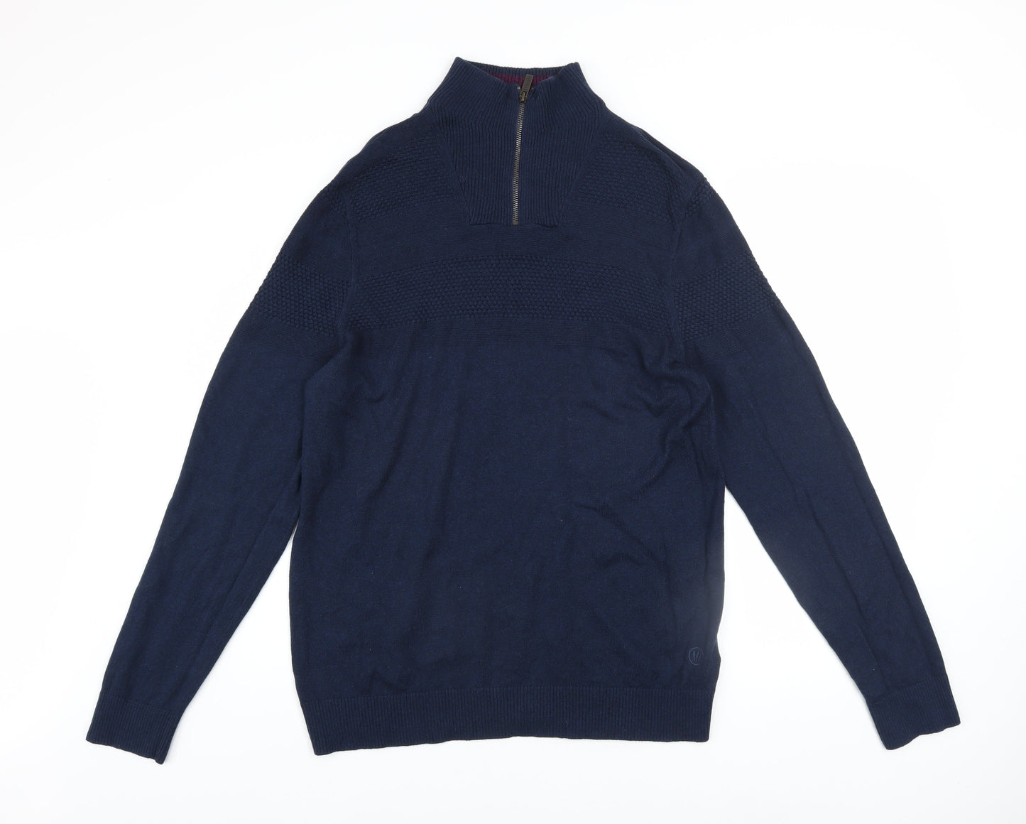 Fat Face Men's Blue 1/2 Zip High Neck Cotton Cashmere Jumper L