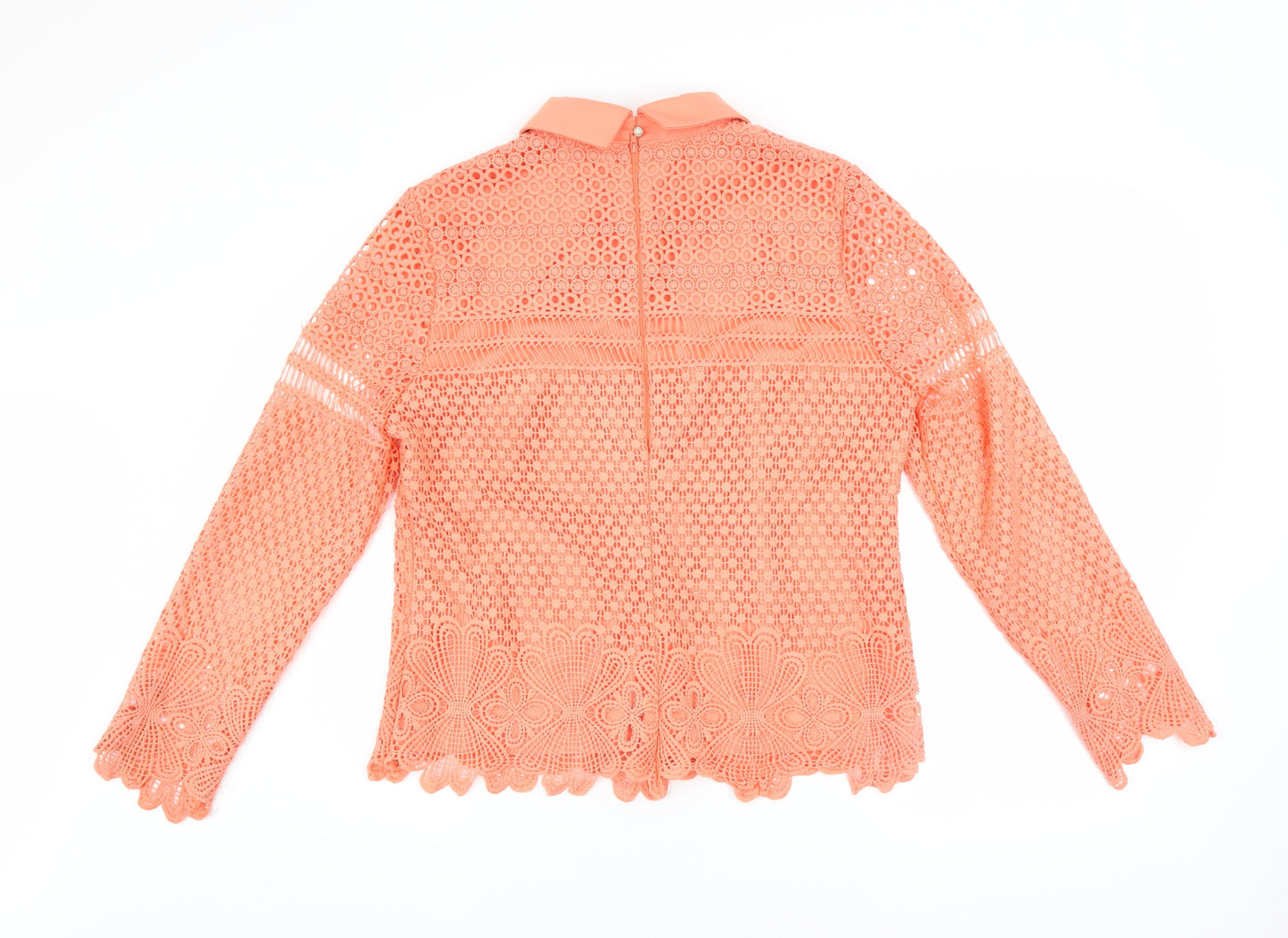 Kyla Women Orange Lace Collared Long Sleeve Blouse Size 4