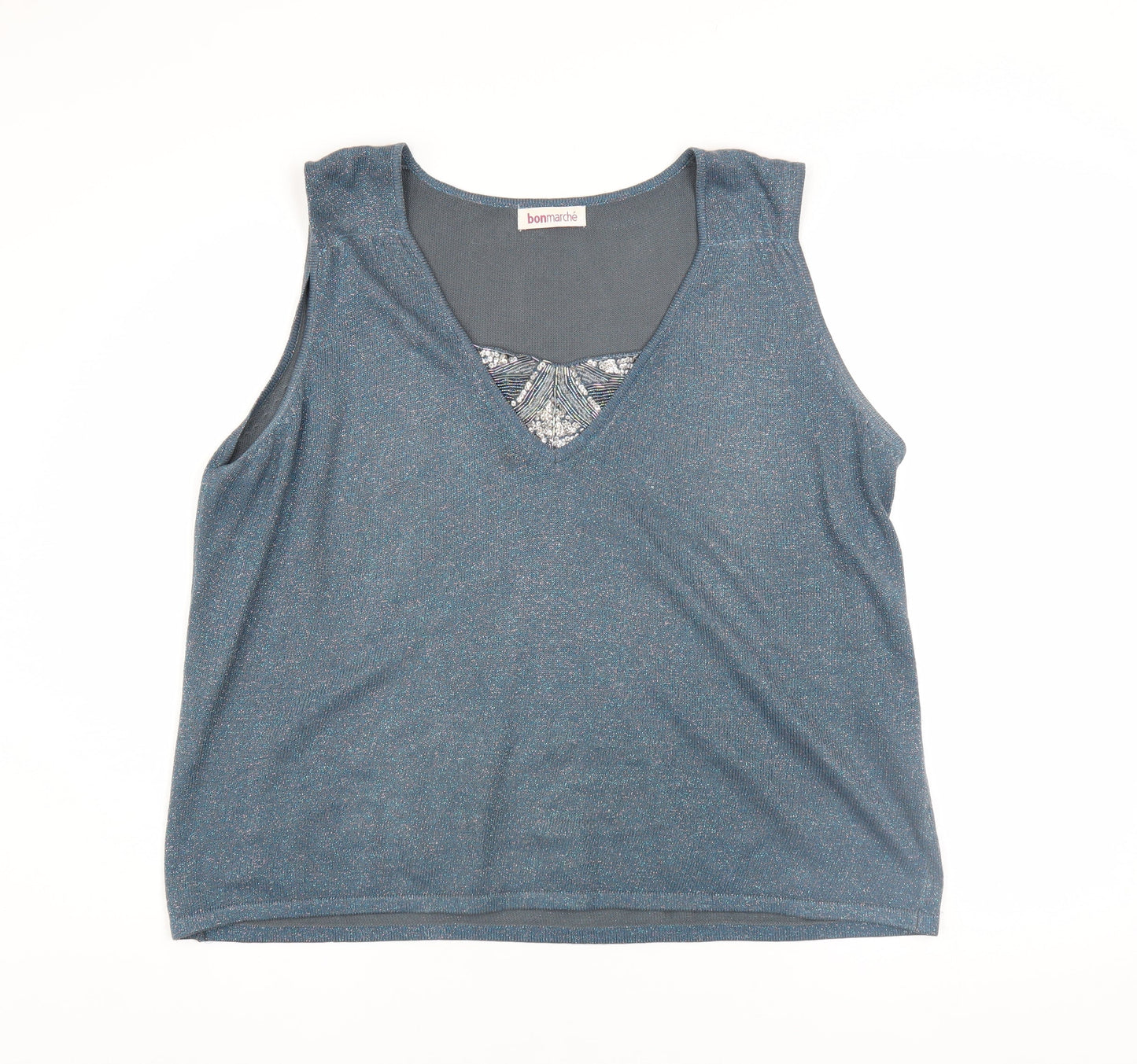 Bonmarché Women's Blue Metallic Knit Sleeveless Tank Top Size L