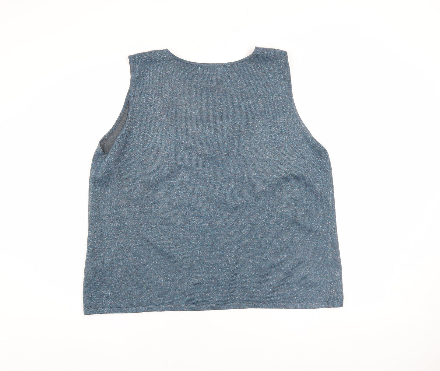 Bonmarché Women's Blue Metallic Knit Sleeveless Tank Top Size L