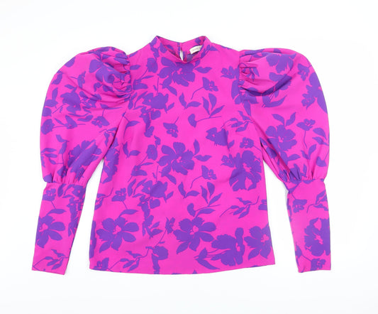 Marc Angelo Women's Pink Floral Puff Sleeve High Neck Blouse Size 8