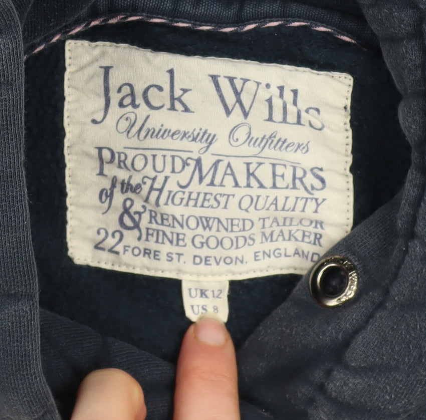 Jack Wills Women's Navy Blue Hooded Pullover Hoodie UK 12