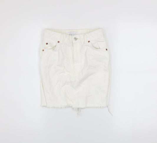 Topshop Women White Size 6 Denim Short Frayed Pencil Skirt