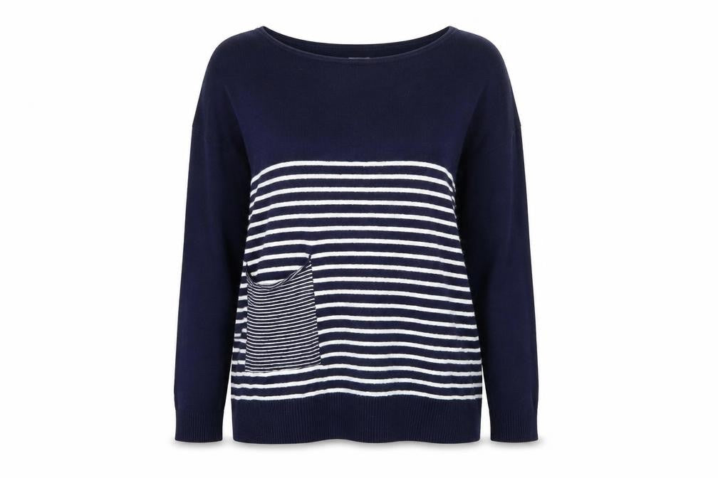 OVS Women Navy Blue Striped Long Sleeve Pullover Jumper Size 12
