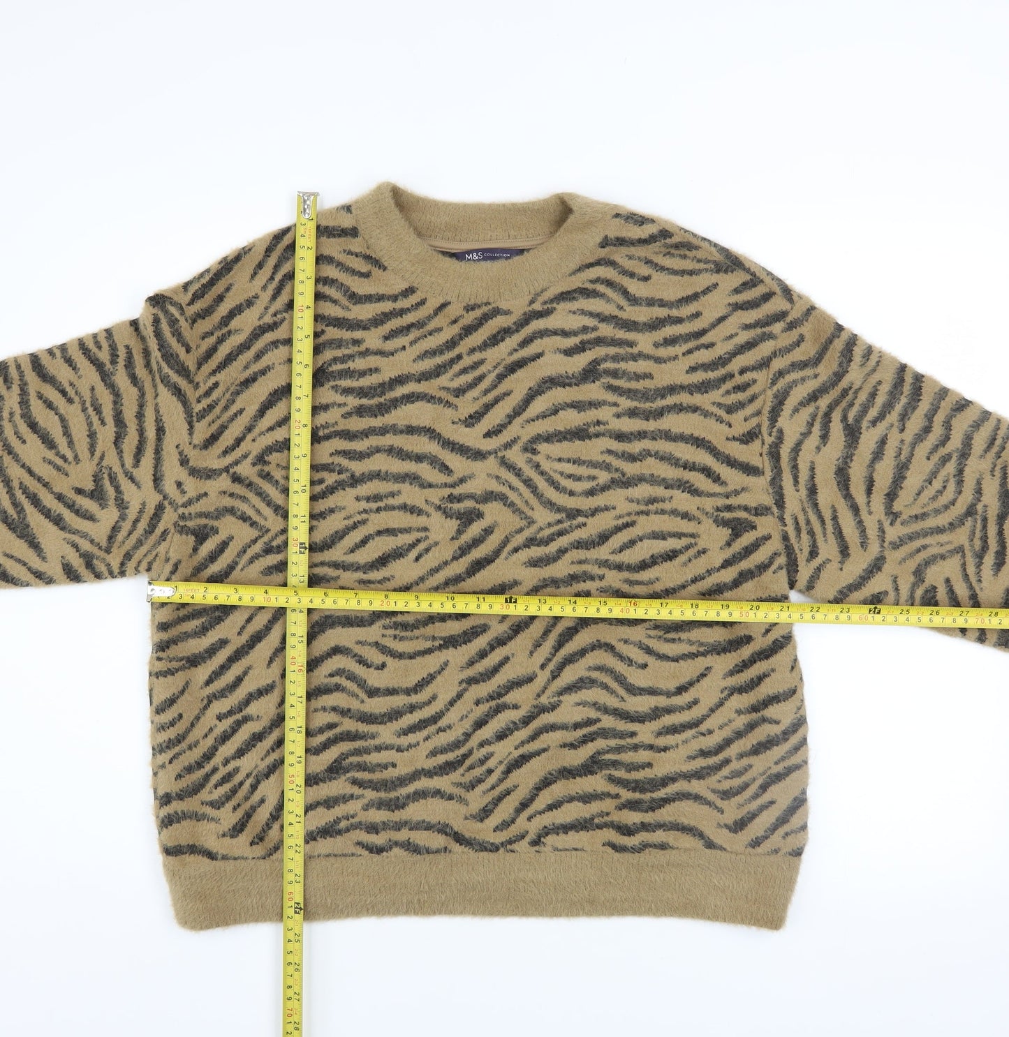 Marks and Spencer Womens Brown Animal Print Pullover Jumper Size 14
