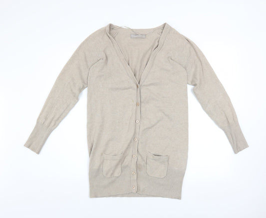 Zara Women Beige L Cardigan V-Neck Long Sleeve Knit Jumper
