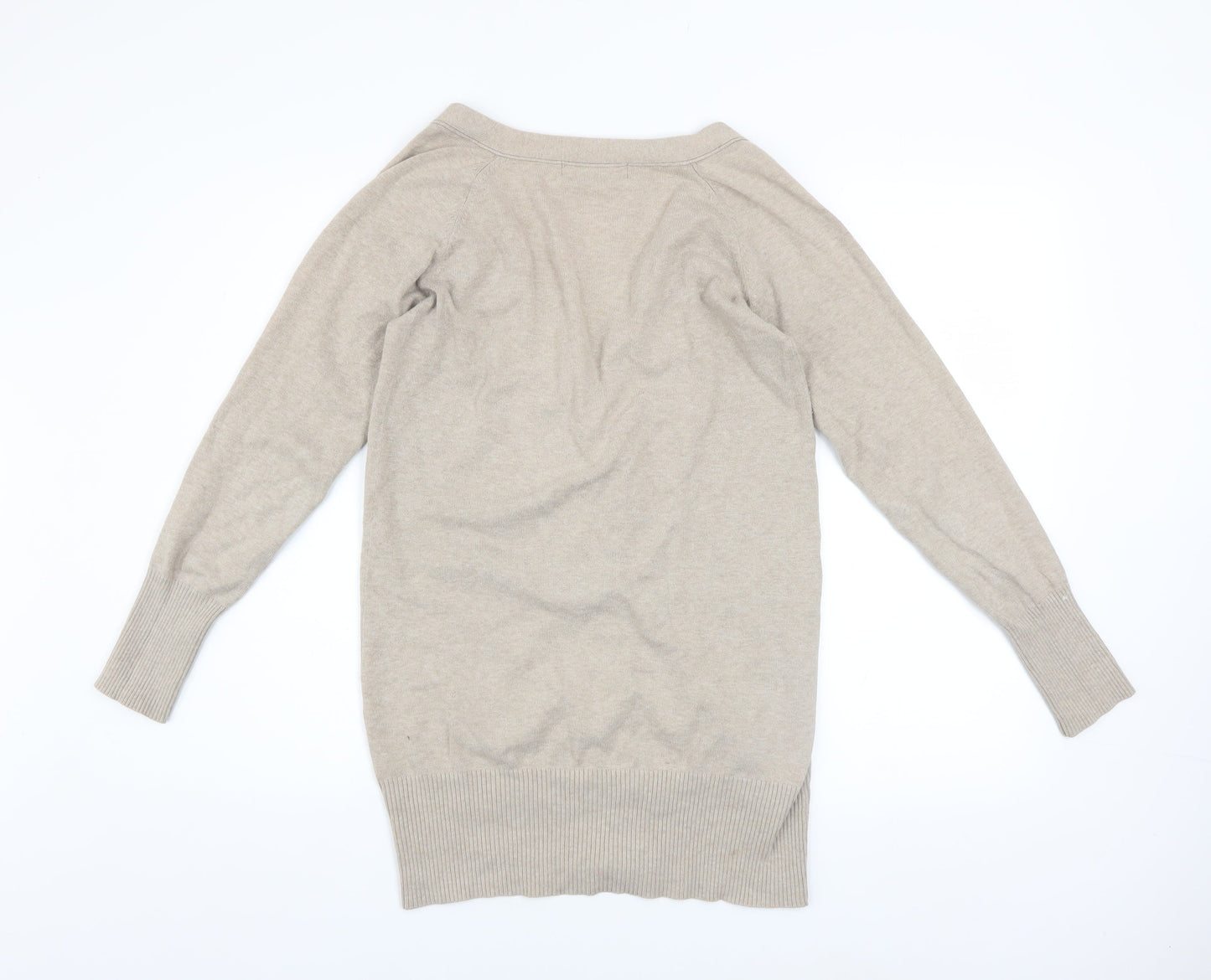 Zara Women Beige L Cardigan V-Neck Long Sleeve Knit Jumper