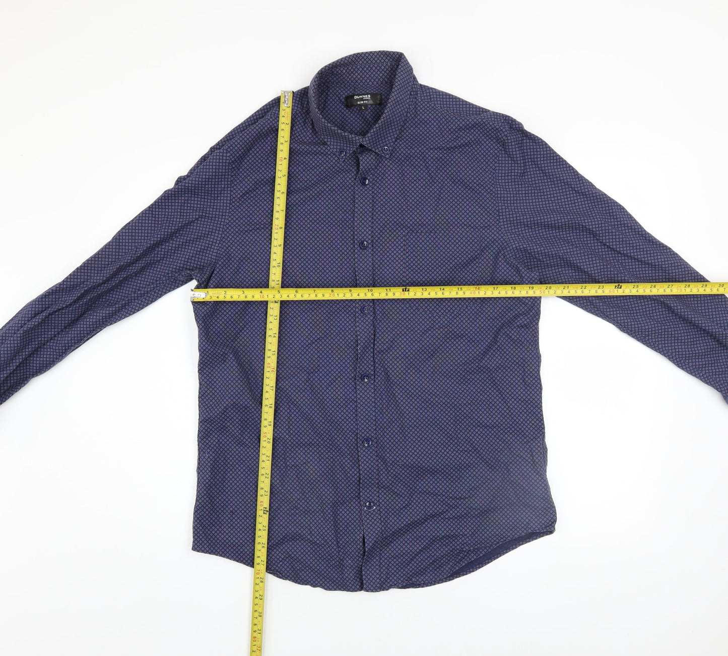 Dunnes Stores Men’s Blue Slim Fit Geometric Long Sleeve Shirt L