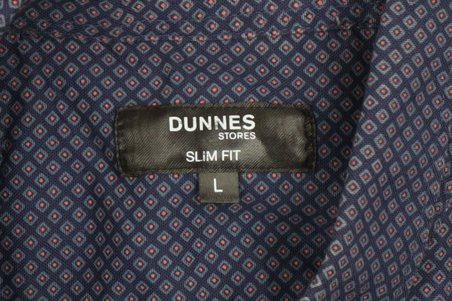 Dunnes Stores Men’s Blue Slim Fit Geometric Long Sleeve Shirt L