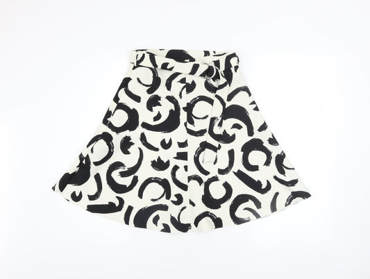 Zara Women Black White A-Line Knee Length Printed Skirt Size S