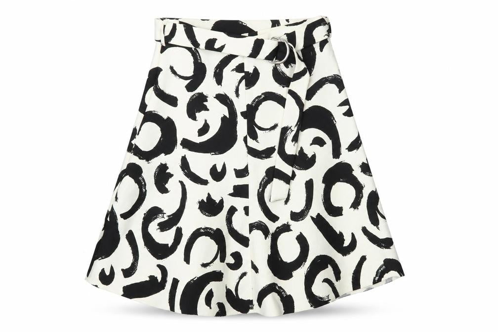 Zara Women Black White A-Line Knee Length Printed Skirt Size S