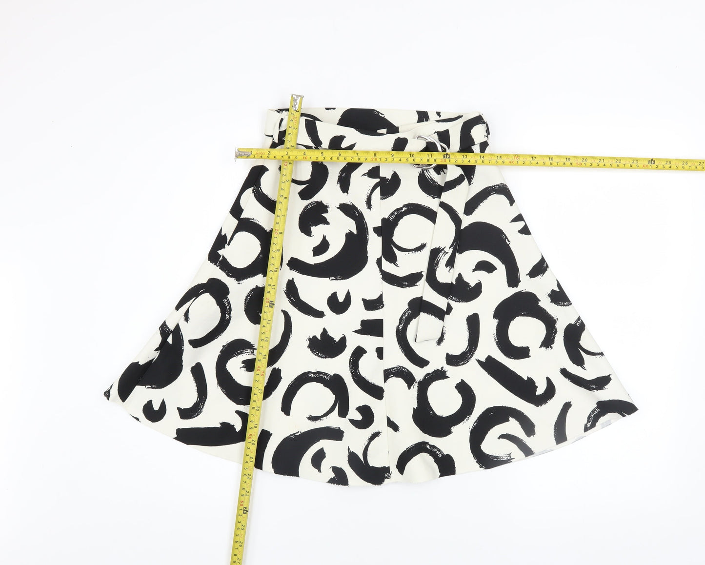 Zara Women Black White A-Line Knee Length Printed Skirt Size S