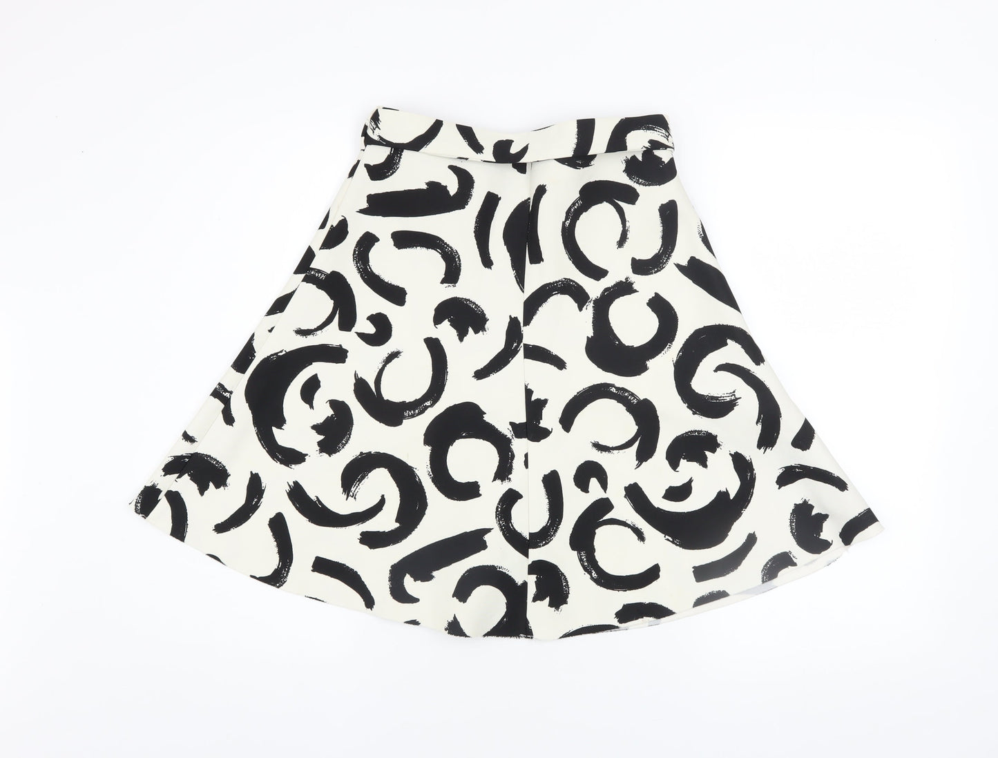 Zara Women Black White A-Line Knee Length Printed Skirt Size S