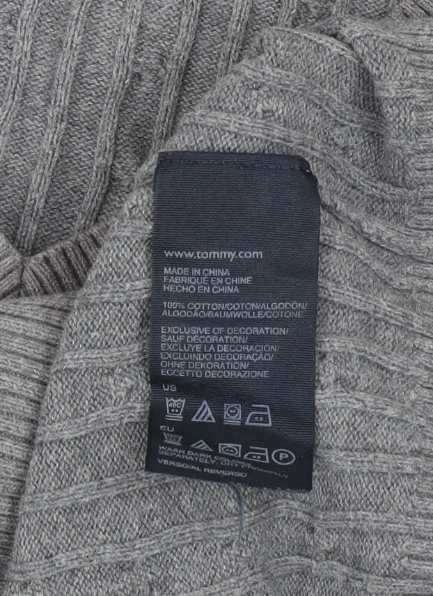 Tommy Hilfiger Men’s Grey Cotton V-Neck Cable Knit Jumper L
