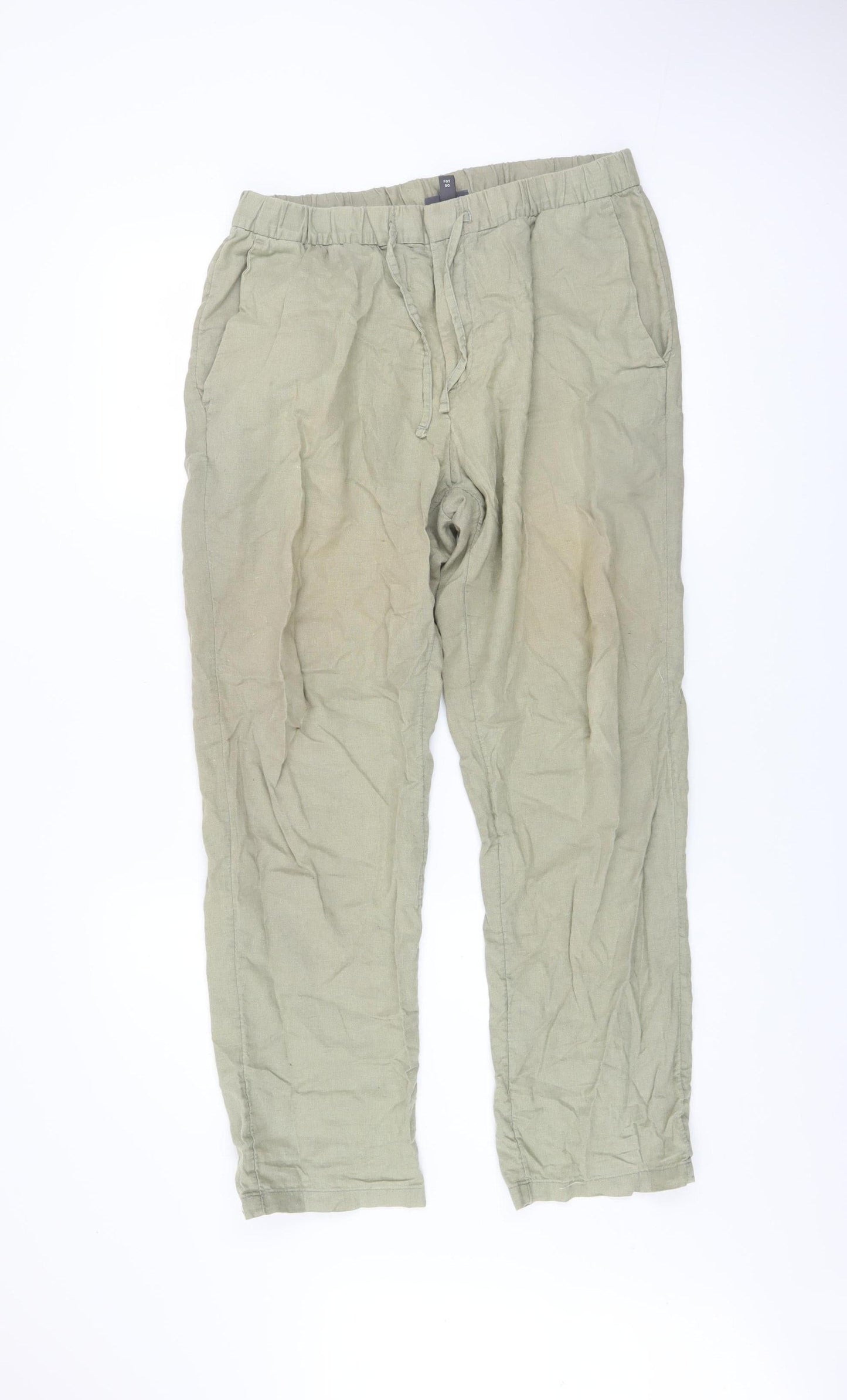 H&M Women’s Beige Regular Fit Linen Cotton Trousers Size S