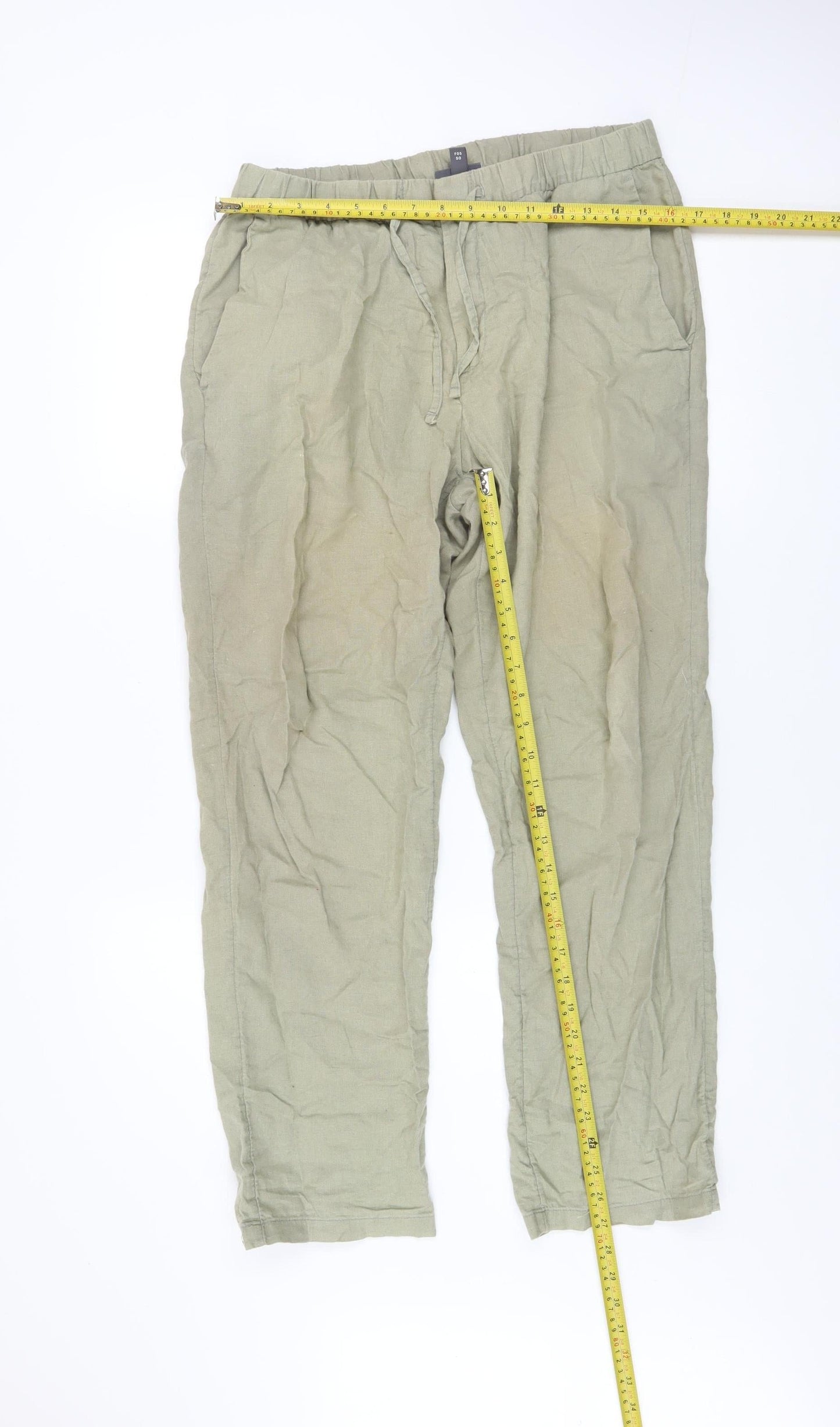 H&M Women’s Beige Regular Fit Linen Cotton Trousers Size S