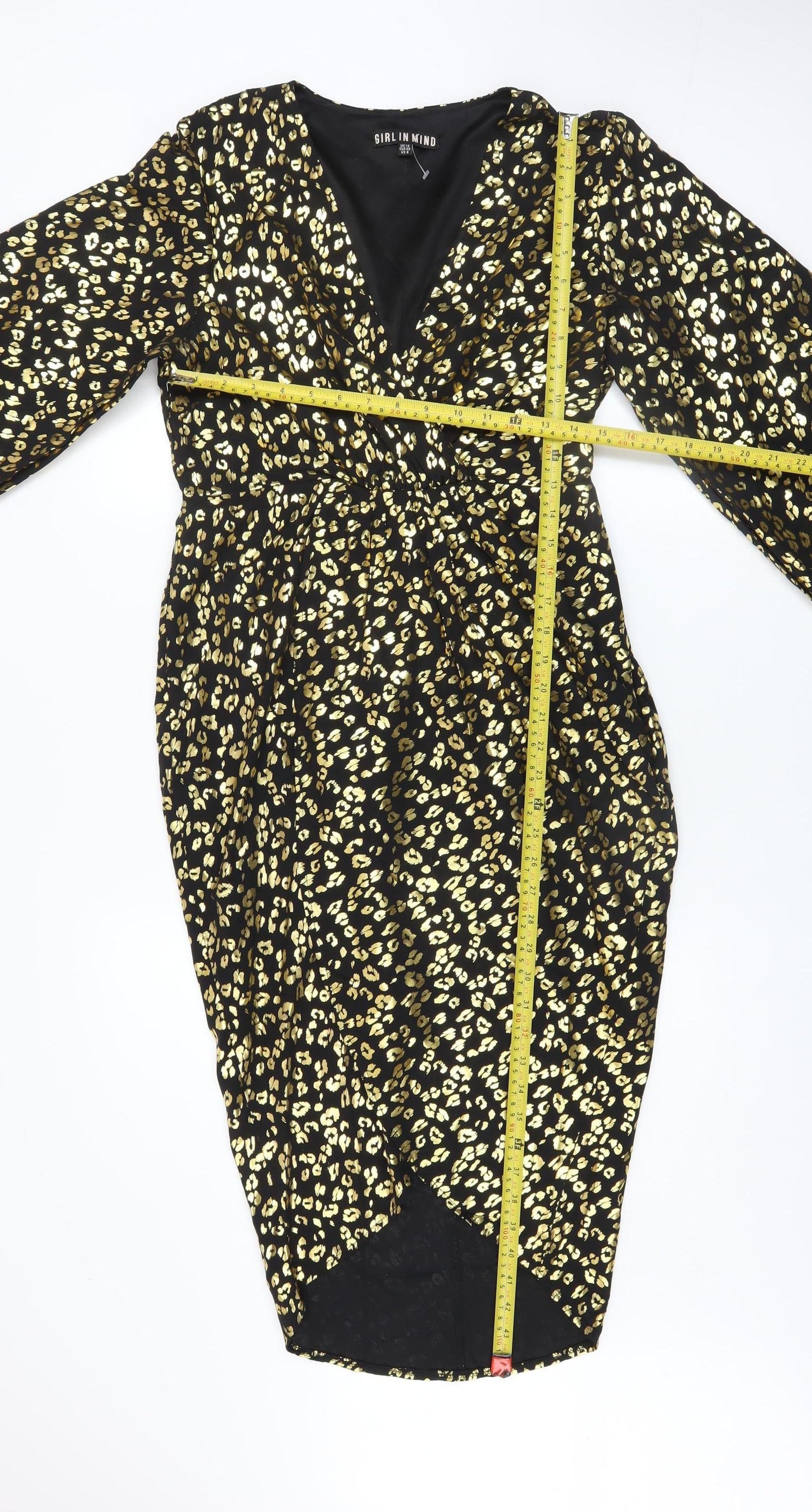 Girl In Mind Women Black Gold Leopard Print Bodycon Dress Size 12