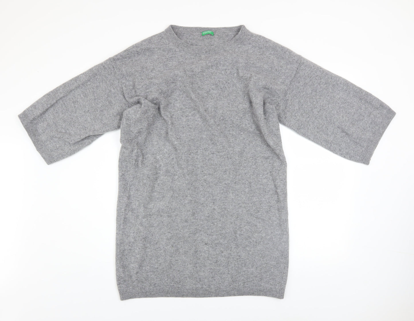 United Colors of Benetton Women Grey Wool Knit Jumper Dress M