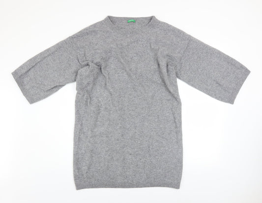 United Colors of Benetton Women Grey Wool Knit Jumper Dress M