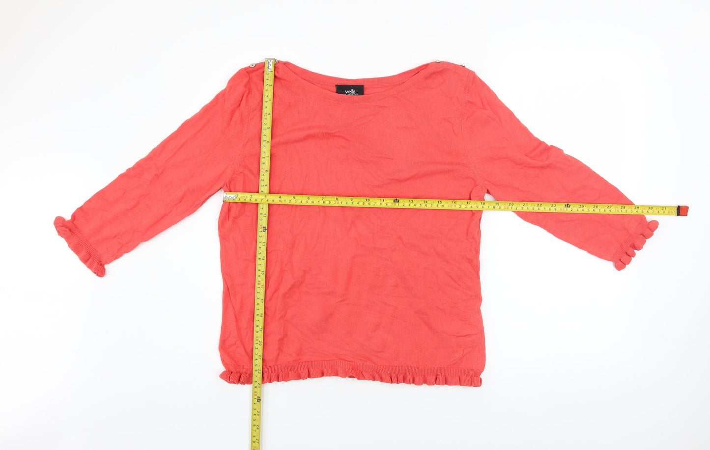 Wallis Women’s Pink Ruffle Hem 3/4 Sleeve Pullover Jumper Size 16