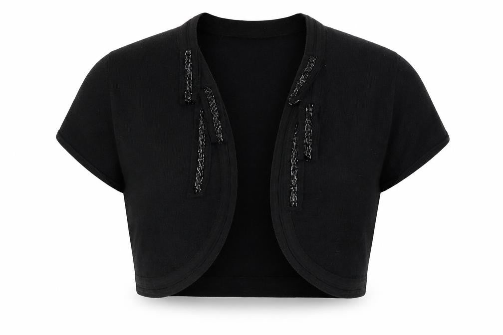 Monsoon Women’s Black Merino Wool Beaded Shrug Size 16 Short Sleeve