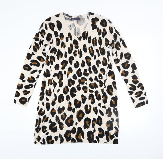 Marks and Spencer Women’s Beige Leopard V-Neck Jumper Dress Size 6