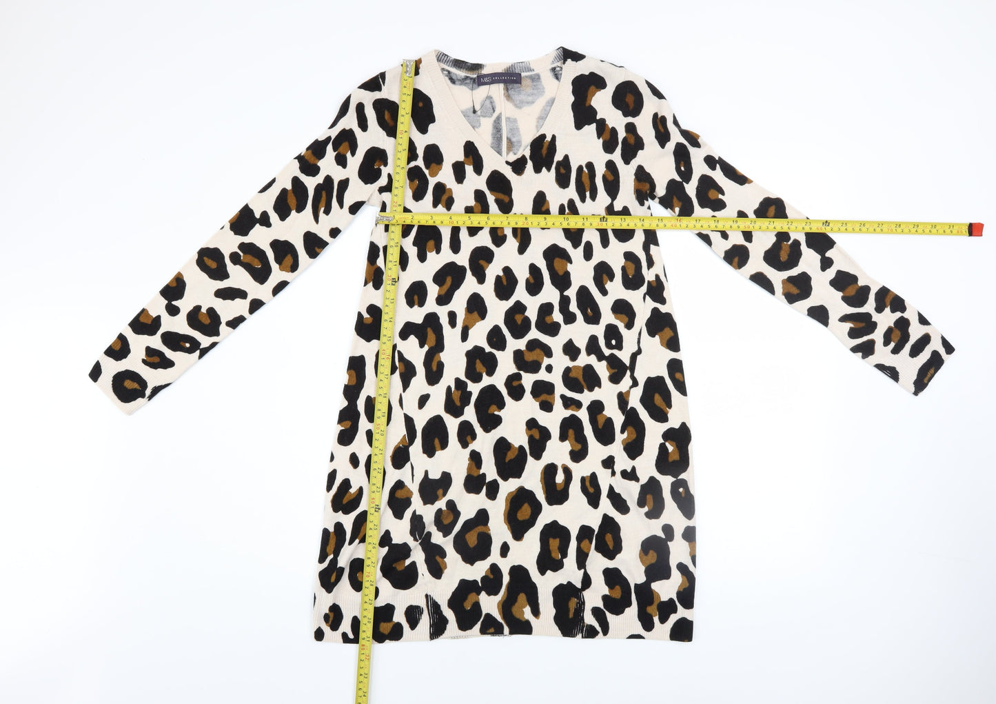 Marks and Spencer Women’s Beige Leopard V-Neck Jumper Dress Size 6
