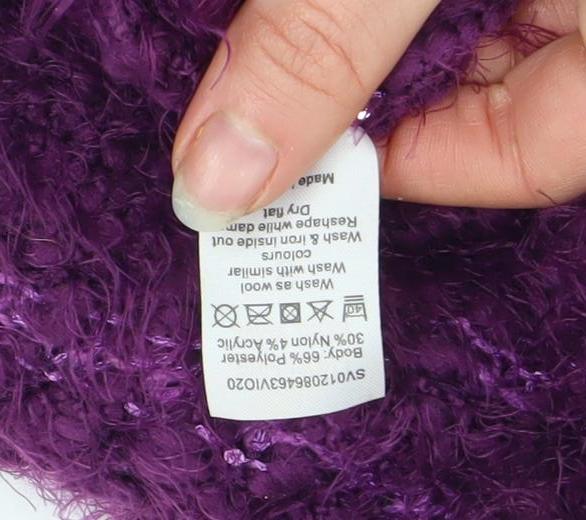 BM Collection Women's Purple Sequin Open-Knit Pullover Jumper Size S