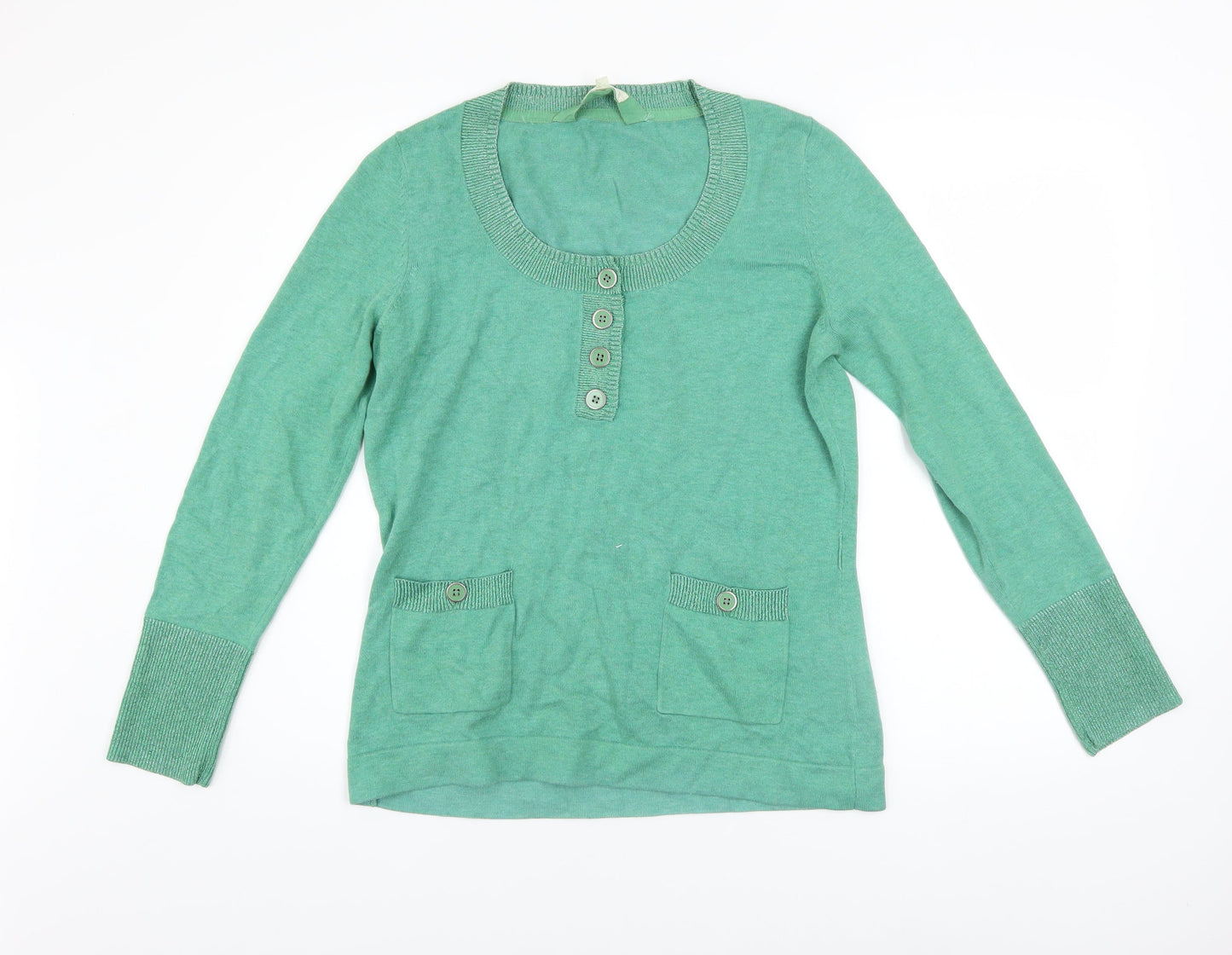 Linea Weekend Women's Green Cotton Henley Jumper Size L