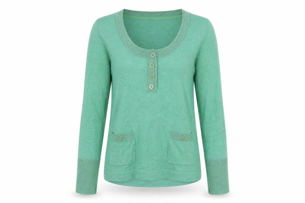 Linea Weekend Women's Green Cotton Henley Jumper Size L