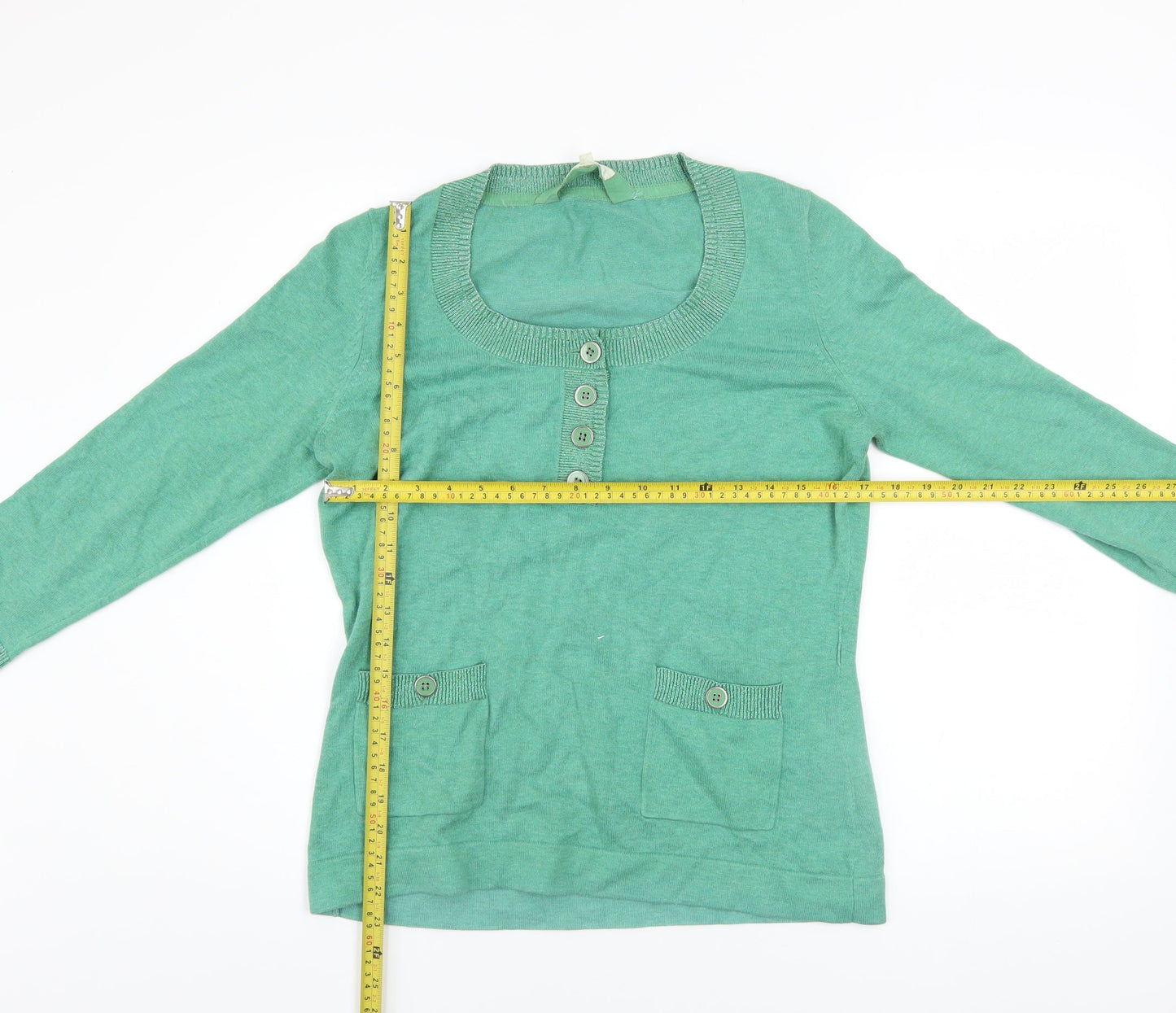 Linea Weekend Women's Green Cotton Henley Jumper Size L