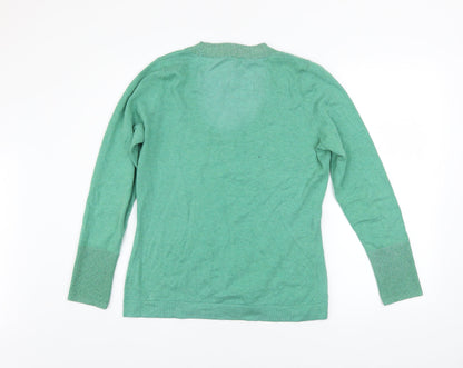 Close-up detail of Linea Weekend Women's Green Cotton Henley Jumper, size L