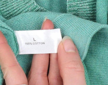 Brand and care label for Linea Weekend Women's Green Cotton Henley Jumper, size L