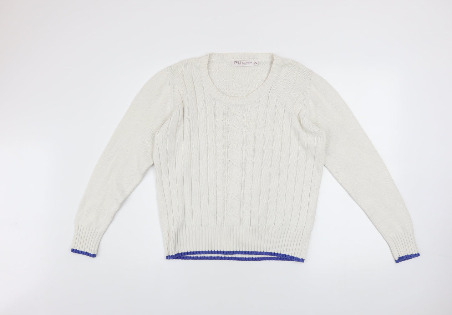 EWM Women Ivory Cable-Knit Cotton Jumper Size M 14-16