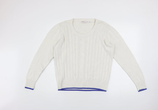 EWM Women Ivory Cable-Knit Cotton Jumper Size M 14-16