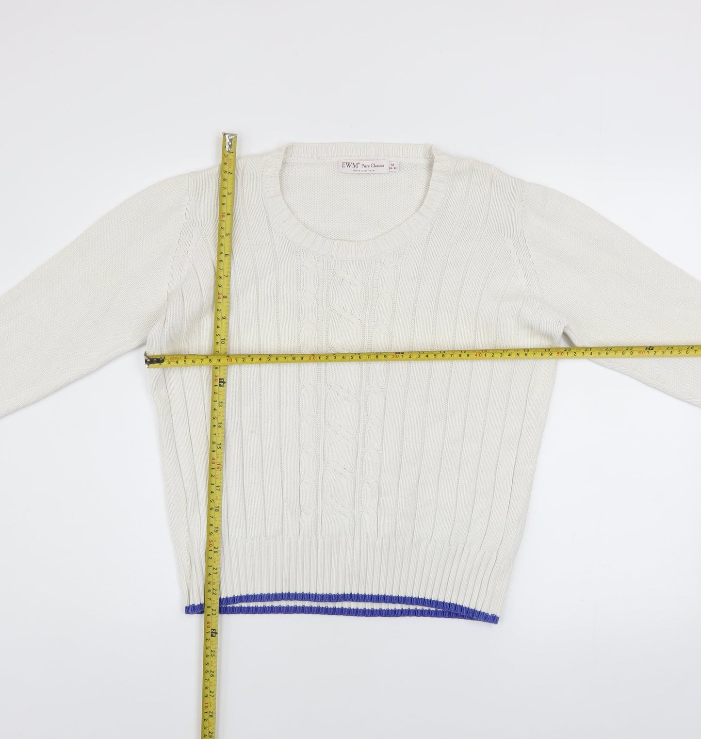 EWM Women Ivory Cable-Knit Cotton Jumper Size M 14-16