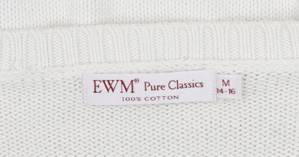 EWM Women Ivory Cable-Knit Cotton Jumper Size M 14-16