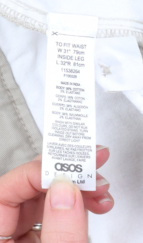 ASOS DESIGN Men's Beige Cargo Slim Fit Trousers W31 L32