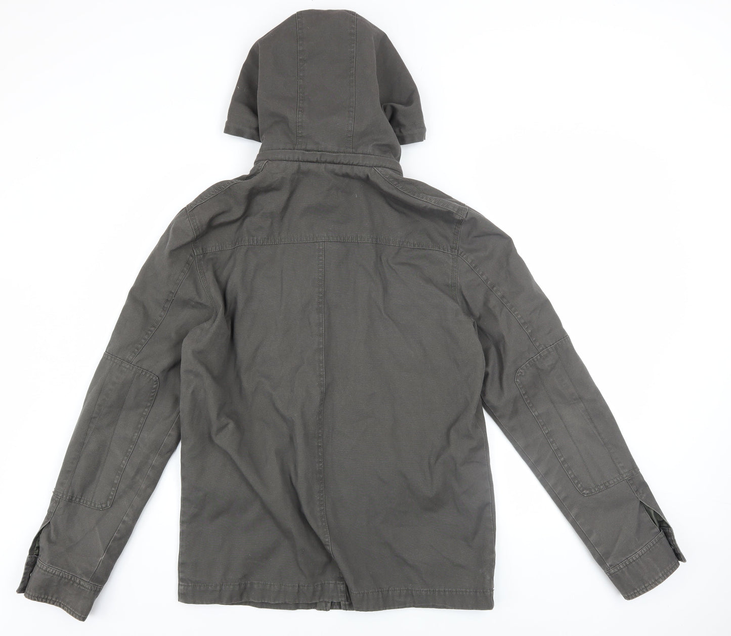 Jeanswest Men's Grey Cotton Hooded Military Jacket Size S