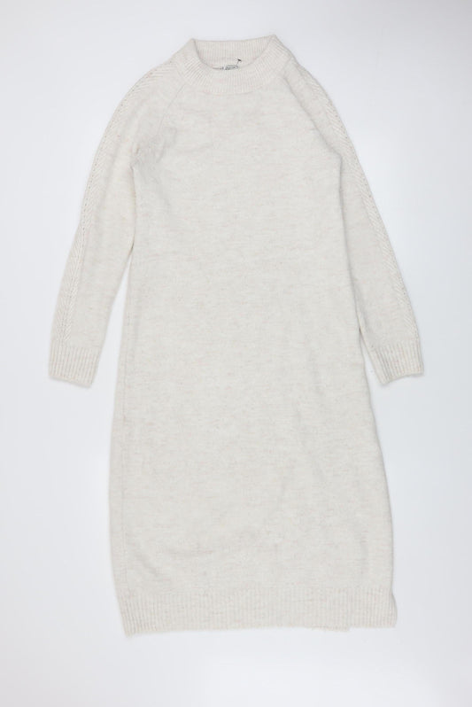 Pimkie Women Ivory Knit Jumper Dress S High Neck Long Sleeve Winter