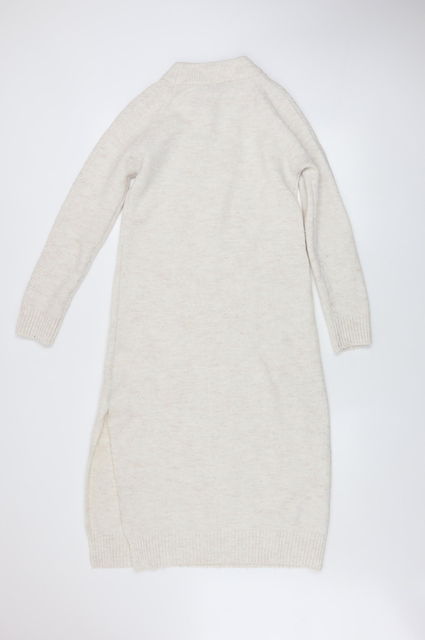 Pimkie Women Ivory Knit Jumper Dress S High Neck Long Sleeve Winter