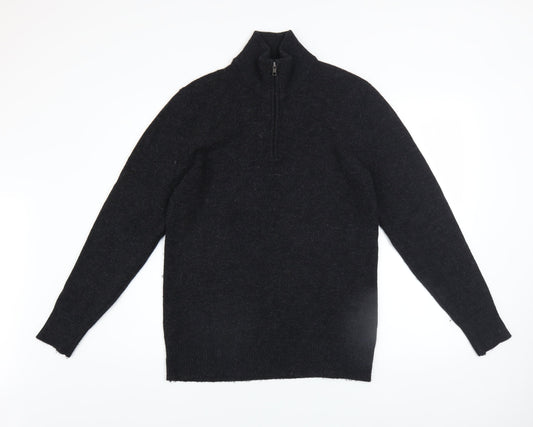 The White Company Men's Black Wool 1/2 Zip Jumper Size S
