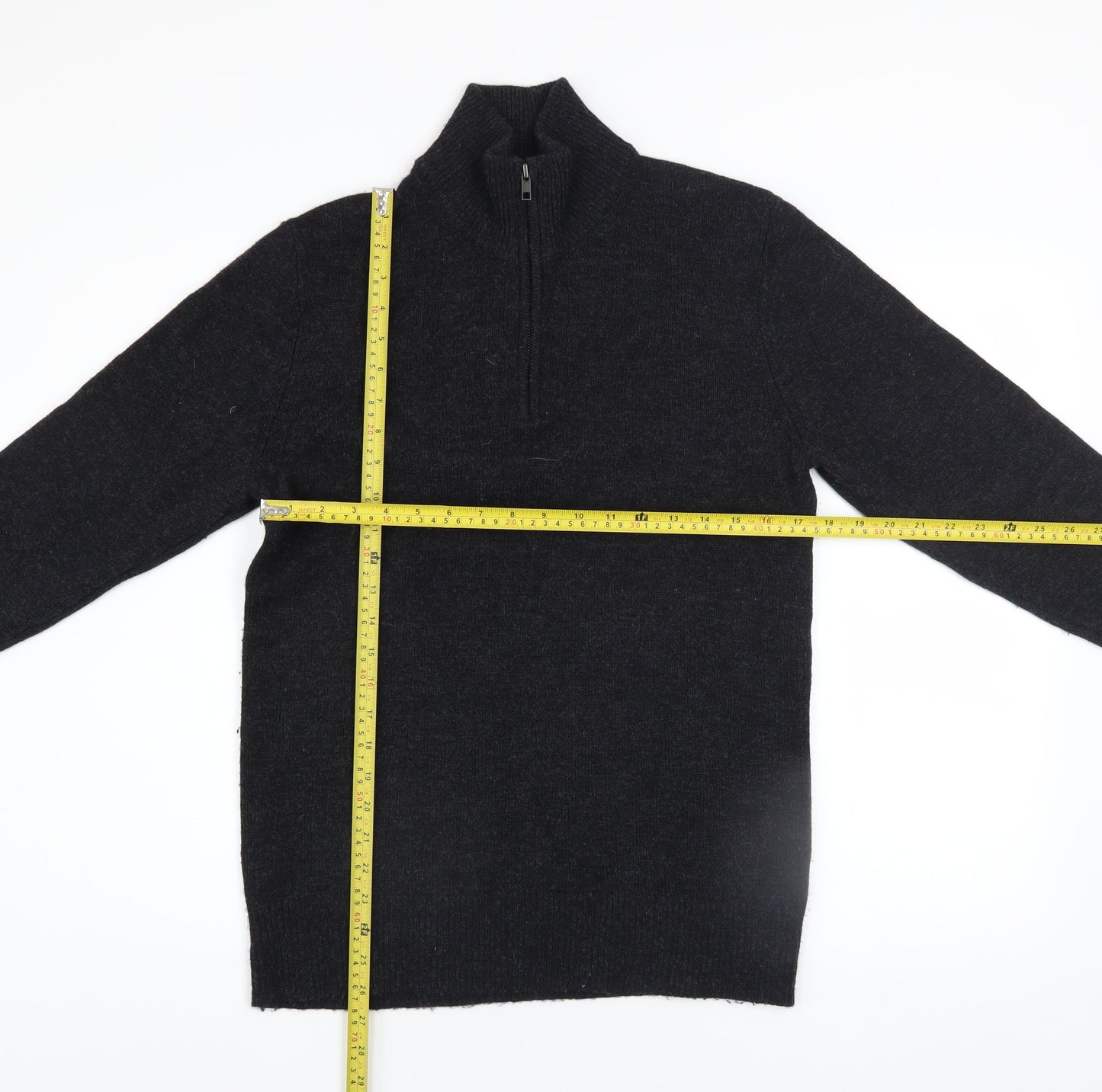 The White Company Men's Black Wool 1/2 Zip Jumper Size S