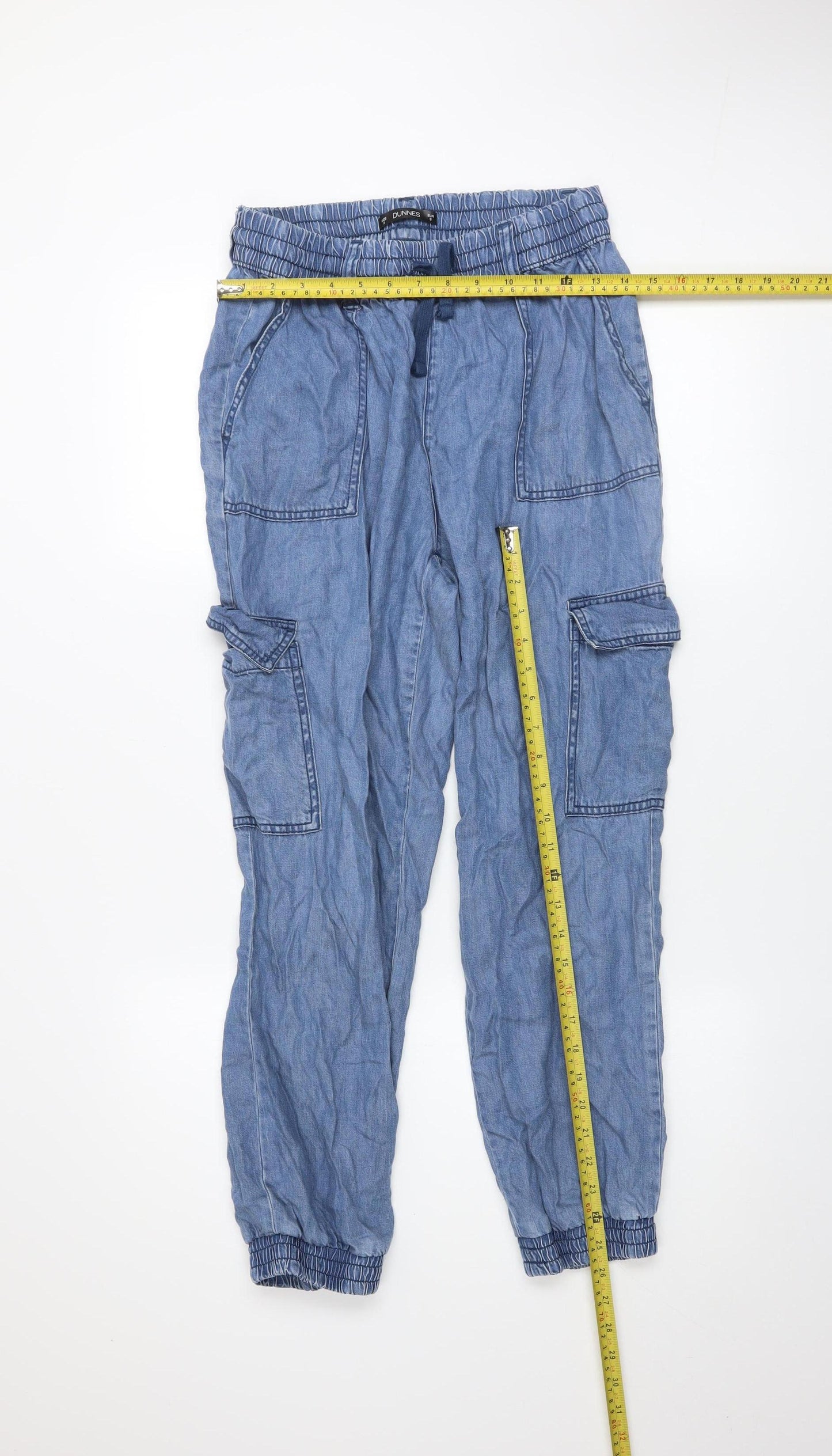 Dunnes Stores Women Blue Cargo Trousers Small Lyocell Jogger Style