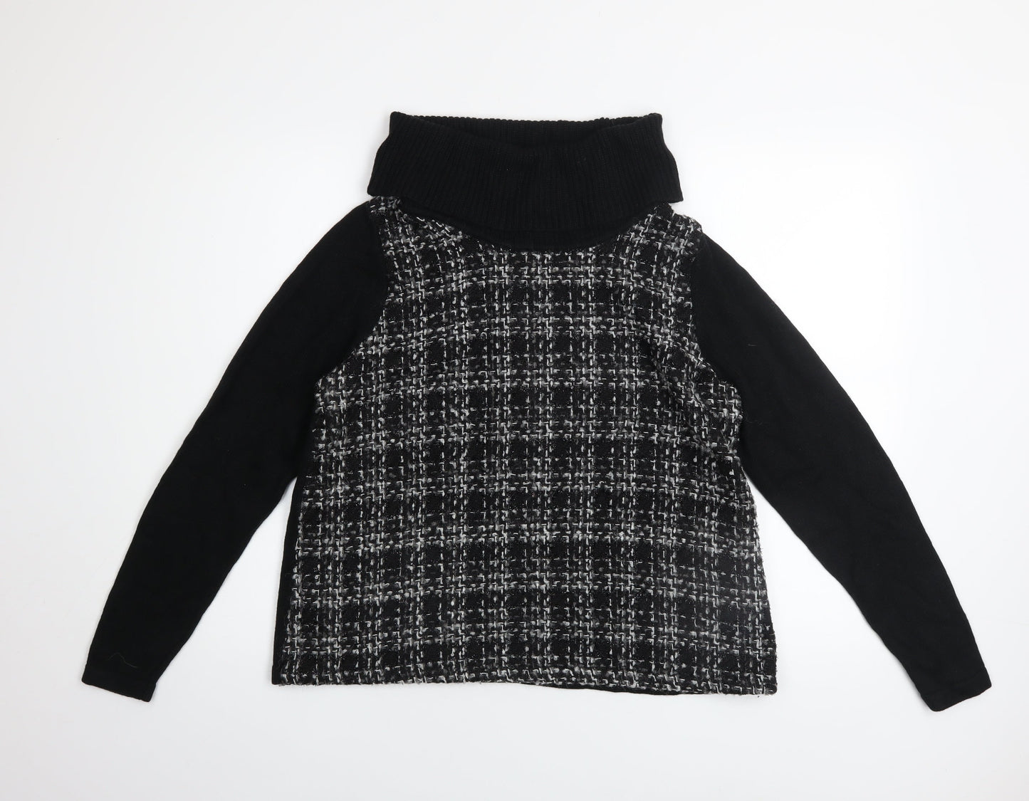 Marks and Spencer Women Black Roll Neck Checked Pullover Jumper Size 14