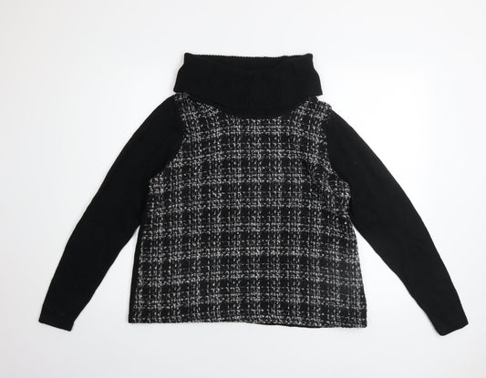Marks and Spencer Women Black Roll Neck Checked Pullover Jumper Size 14